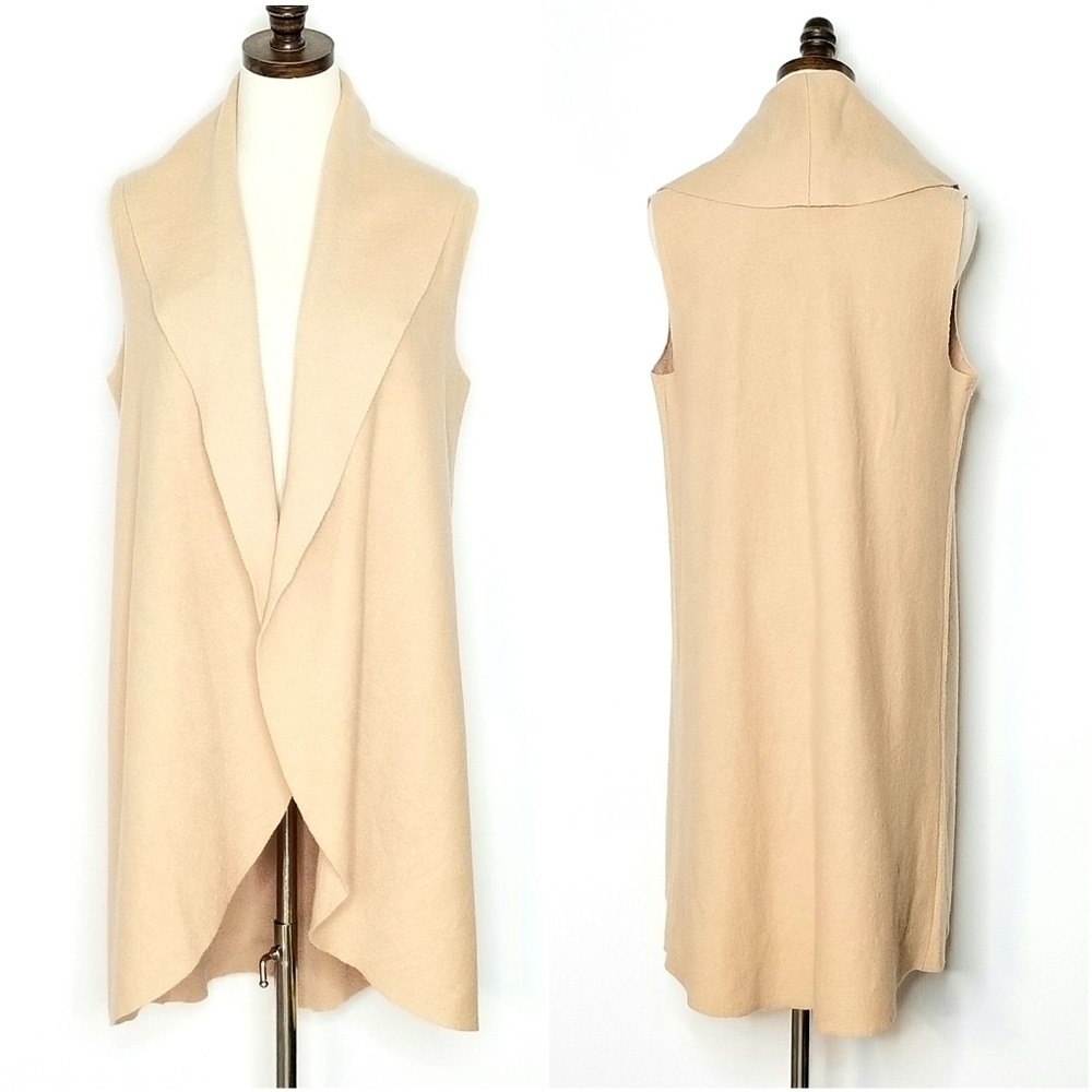 Anthropologie MOTH Neutral Brown Long Line Open Wool Cardigan Sweater Vest XS/S